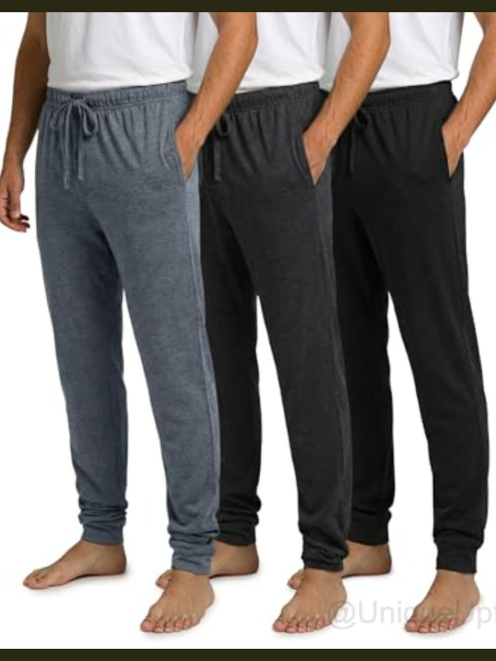 Men's 3 Pack Cotton Jogger Pajama Lounge Pants Drawstring Pockets